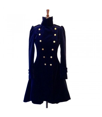 Women Blue Velvet Coat Double Breasted Frock Women Gothic Coat 